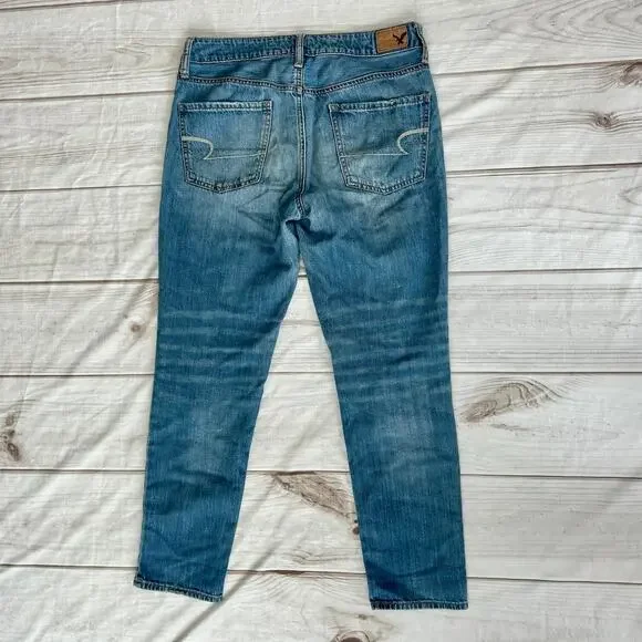 American Eagle Tomgirl Distressed Patchwork Straight leg Jeans grunge skater 6 - Picture 7 of 14